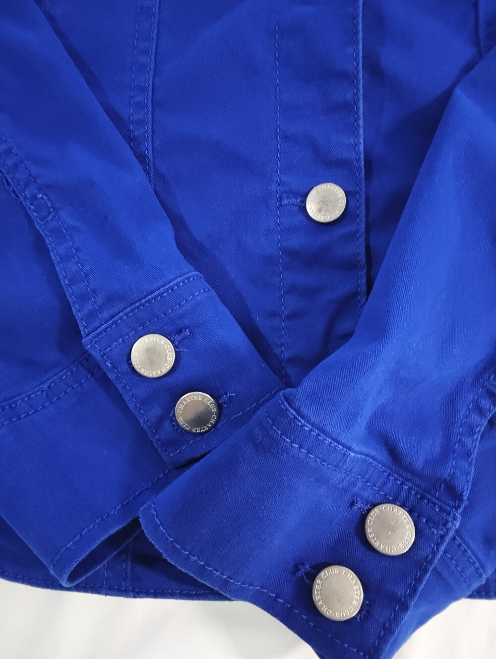 Charter Club Royal Blue Jean Jacket Style Cotton Blend Jacket, Size L - Picture 3 of 9